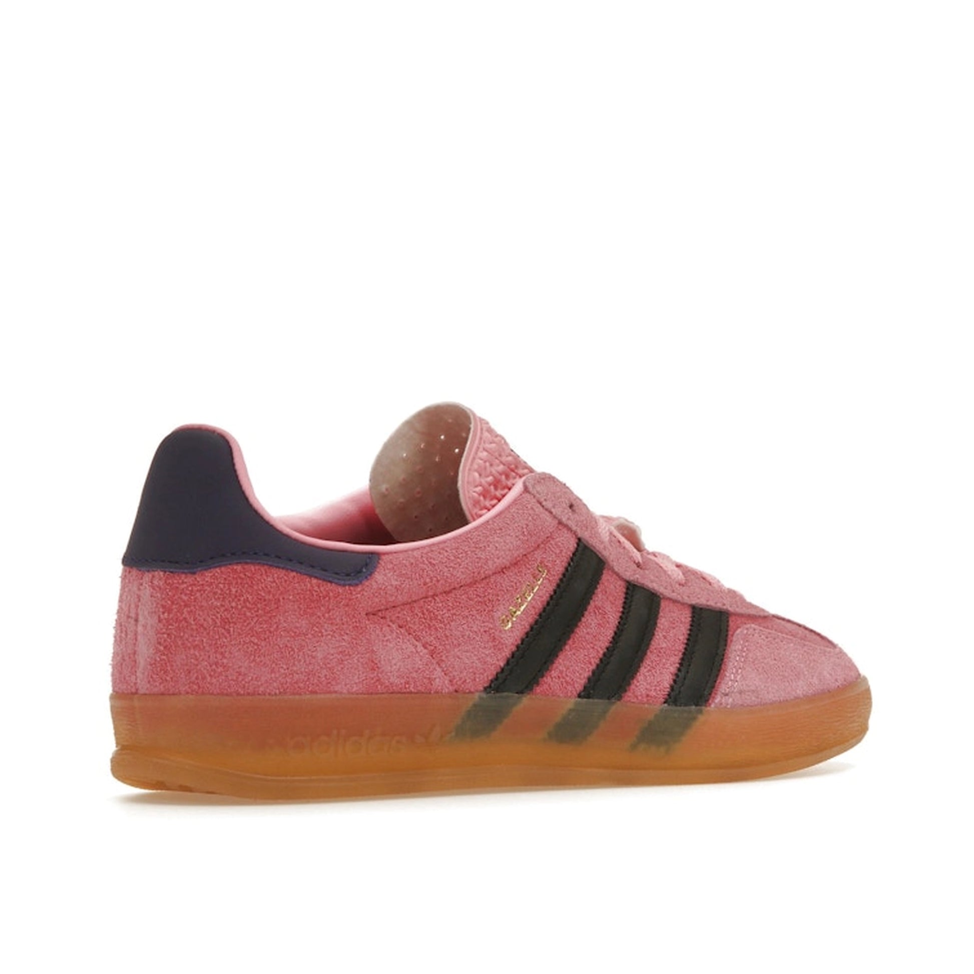 Adidas Gazelle Indoor Women's sneakers, back view, model IE7002, bliss pink with purple.