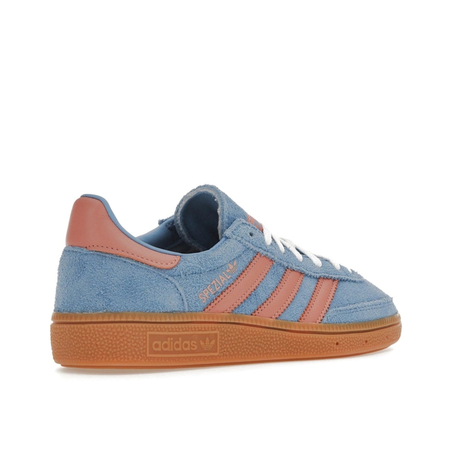 Adidas Handball Spezial Women's sneakers, back view, model IF6564, in light blue with wonder clay details.