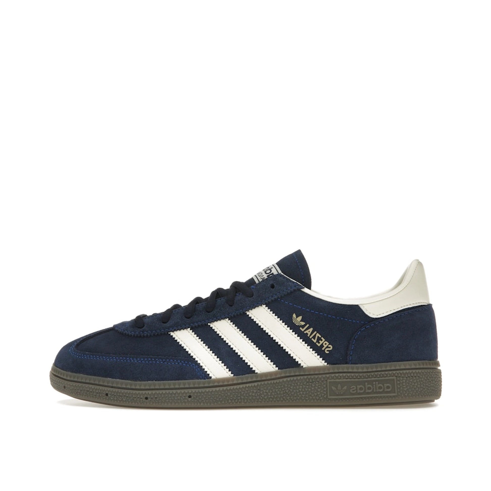 adidas Handball Spezial, side view, in night indigo with tonal suede upper and gum sole.