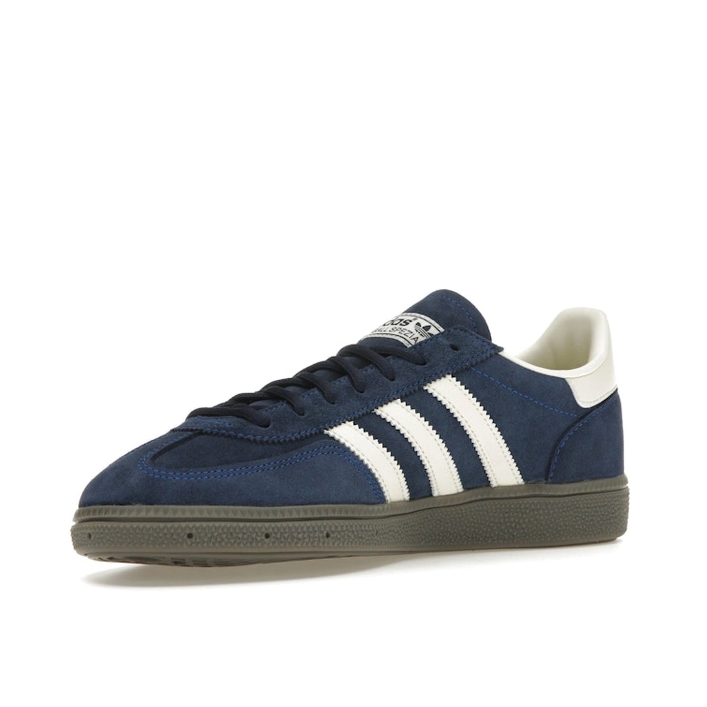 adidas Handball Spezial, front view, in night indigo with tonal suede upper and gum sole.