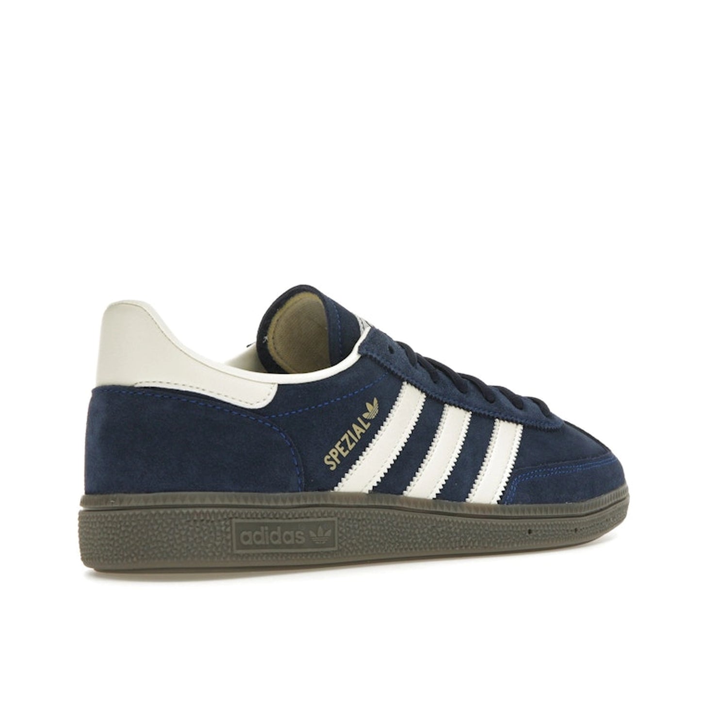 adidas Handball Spezial, back view, in night indigo with tonal suede upper and gum sole.