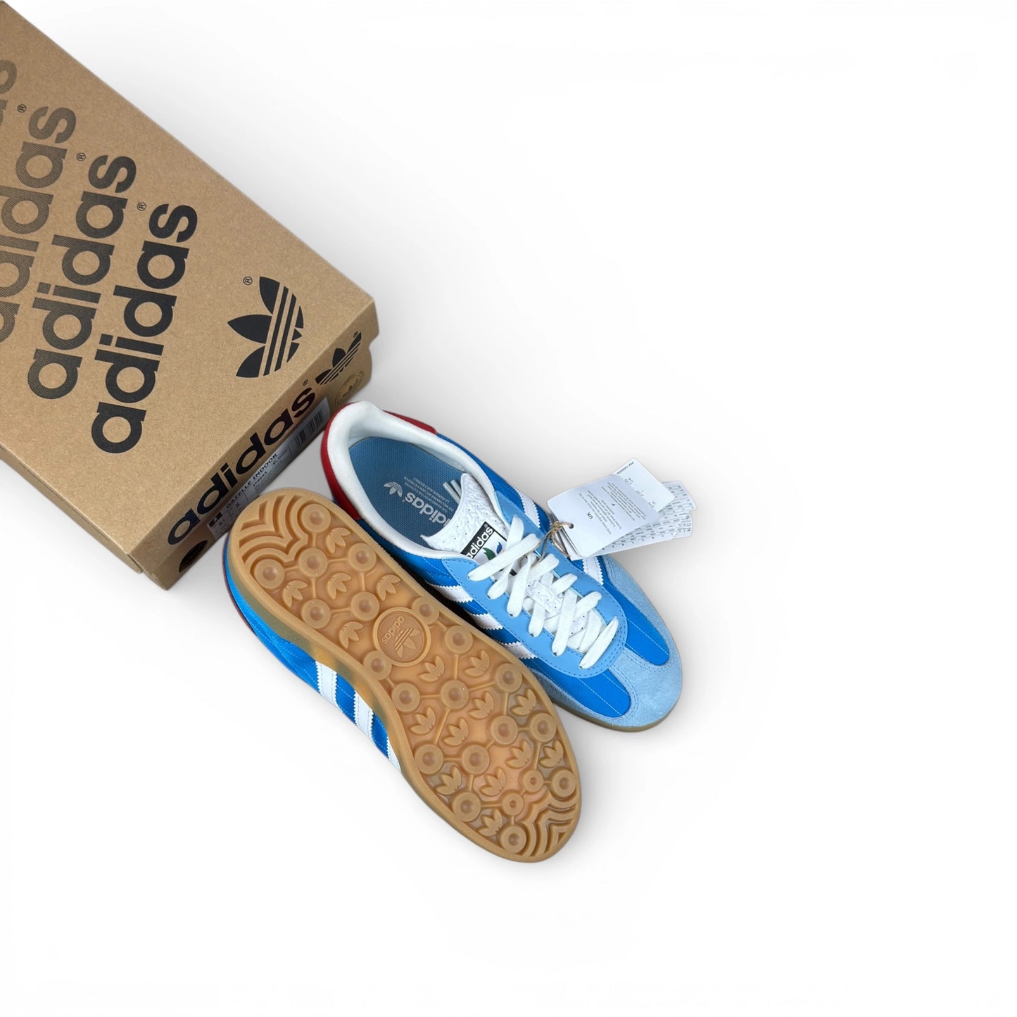 adidas Gazelle Indoor in Olympic Blue suede with white stripes and gum sole, EU 38, new with original box