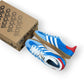 adidas Gazelle Indoor in Olympic Blue suede with white stripes and gum sole, EU 39 1/3, new with original box