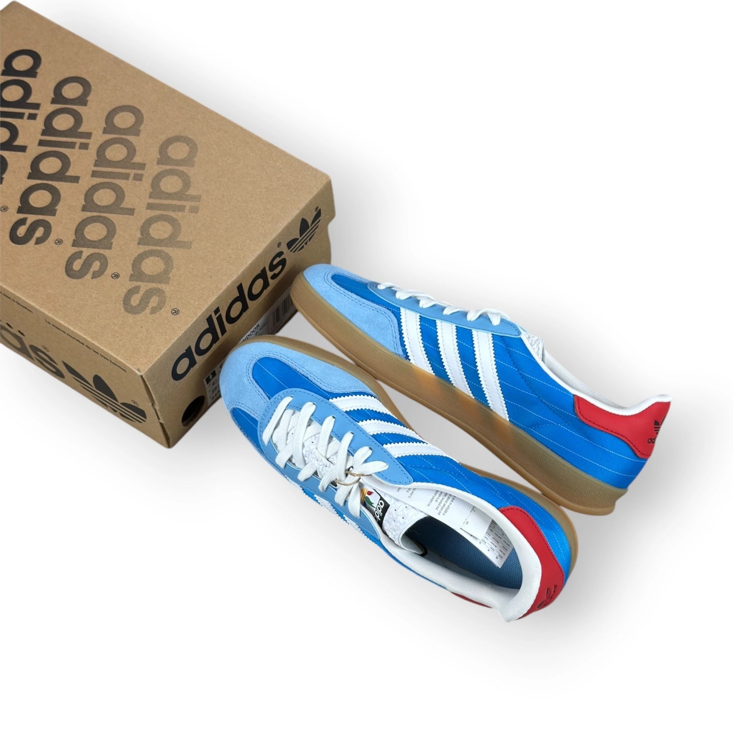 adidas Gazelle Indoor in Olympic Blue suede with white stripes and gum sole, EU 39 1/3, new with original box