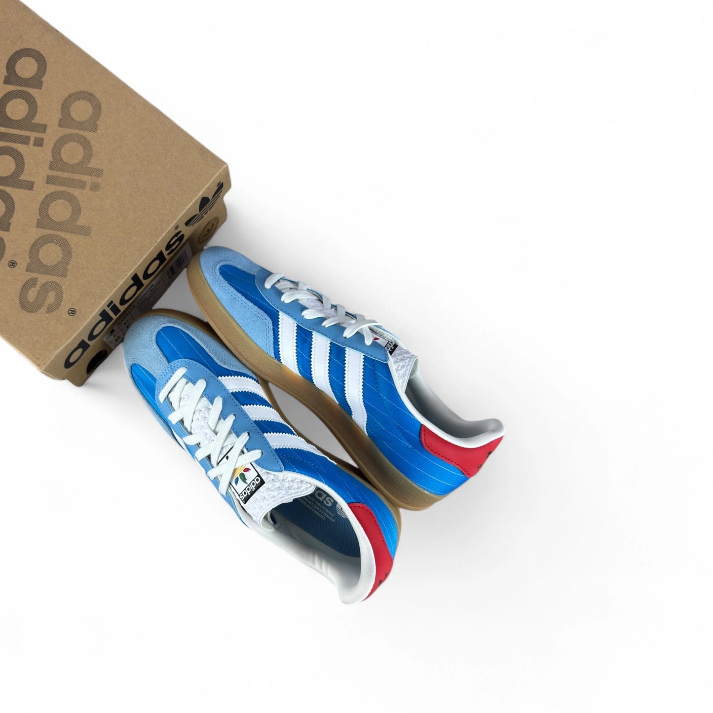 adidas Gazelle Indoor in Olympic Blue suede with white stripes and gum sole, EU 40, new with original box