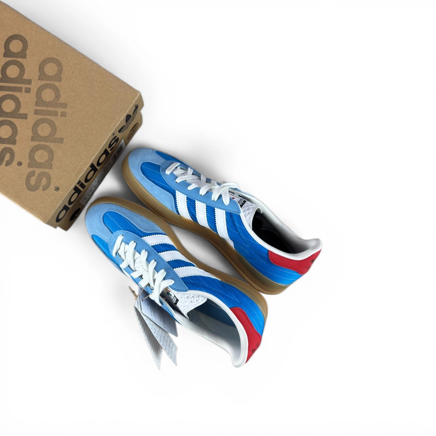 adidas Gazelle Indoor in Olympic Blue suede with white stripes and gum sole, EU 41 1/3, new with original box