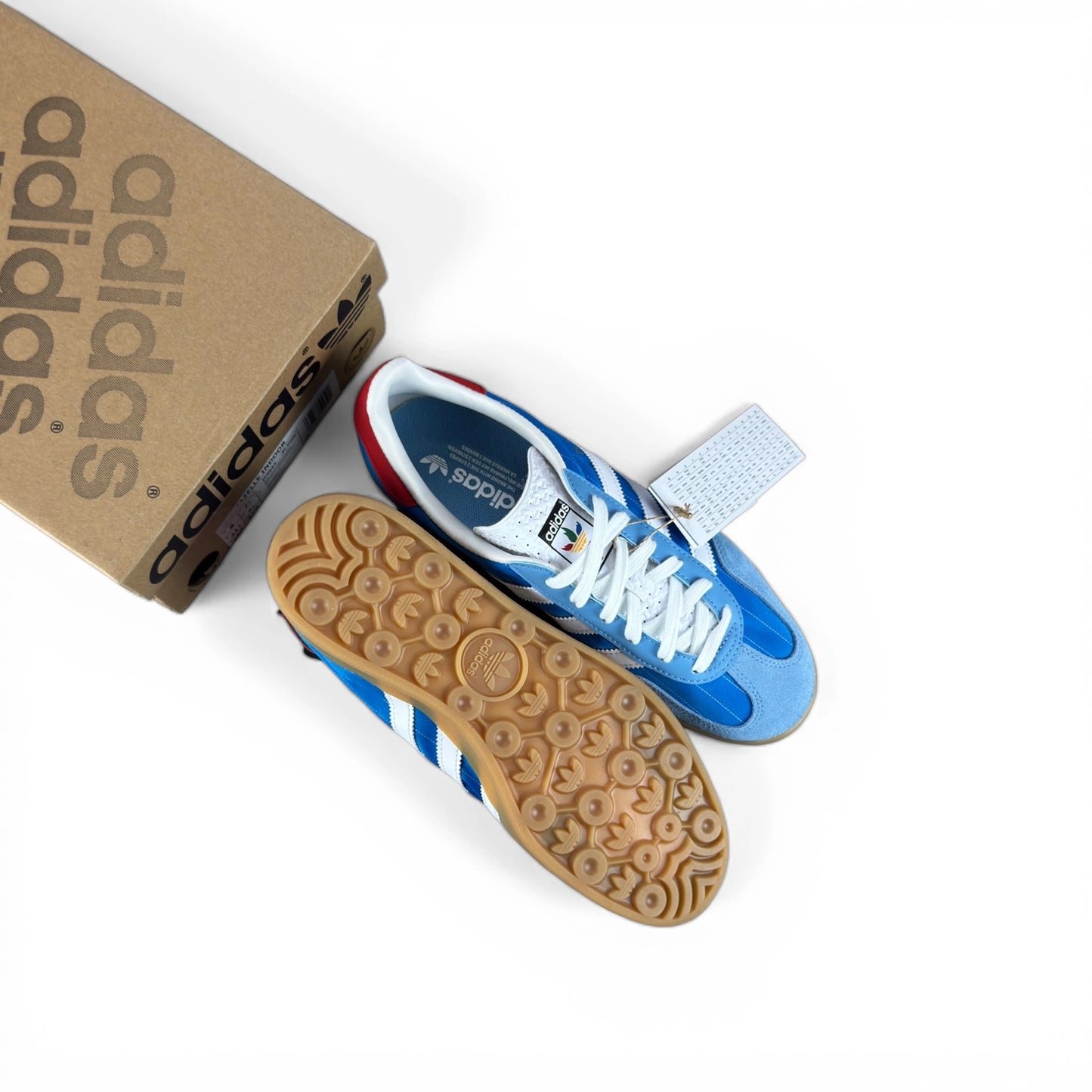 adidas Gazelle Indoor in Olympic Blue suede with white stripes and gum sole, EU 41 1/3, new with original box