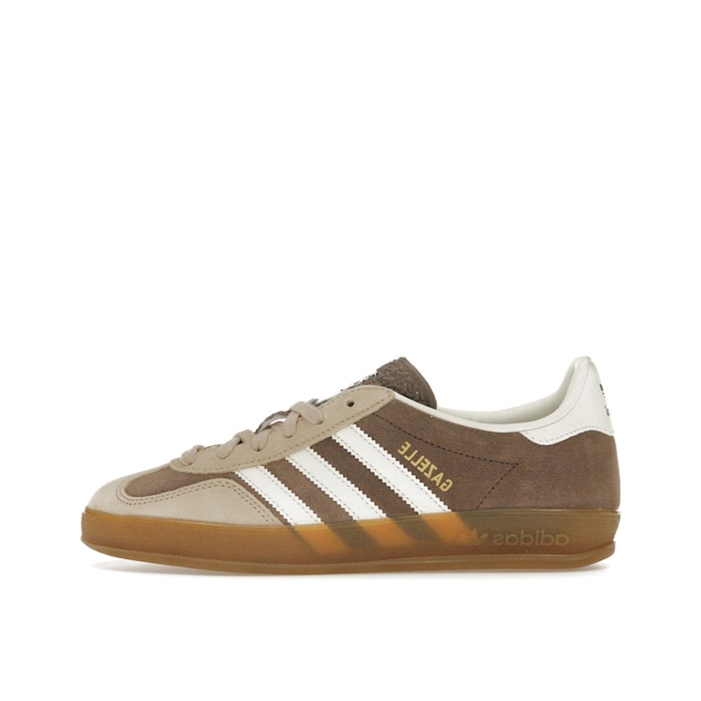 Adidas Gazelle Indoor sneakers, side view, model IF9646, in earth strata with magic beige details.