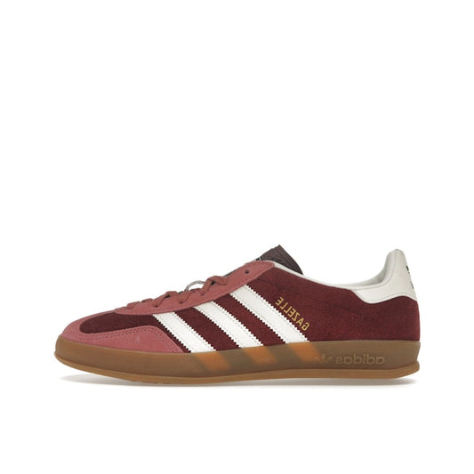 Adidas Gazelle Indoor Maroon sneakers, side view, model IF9647, featuring preloved crimson details.