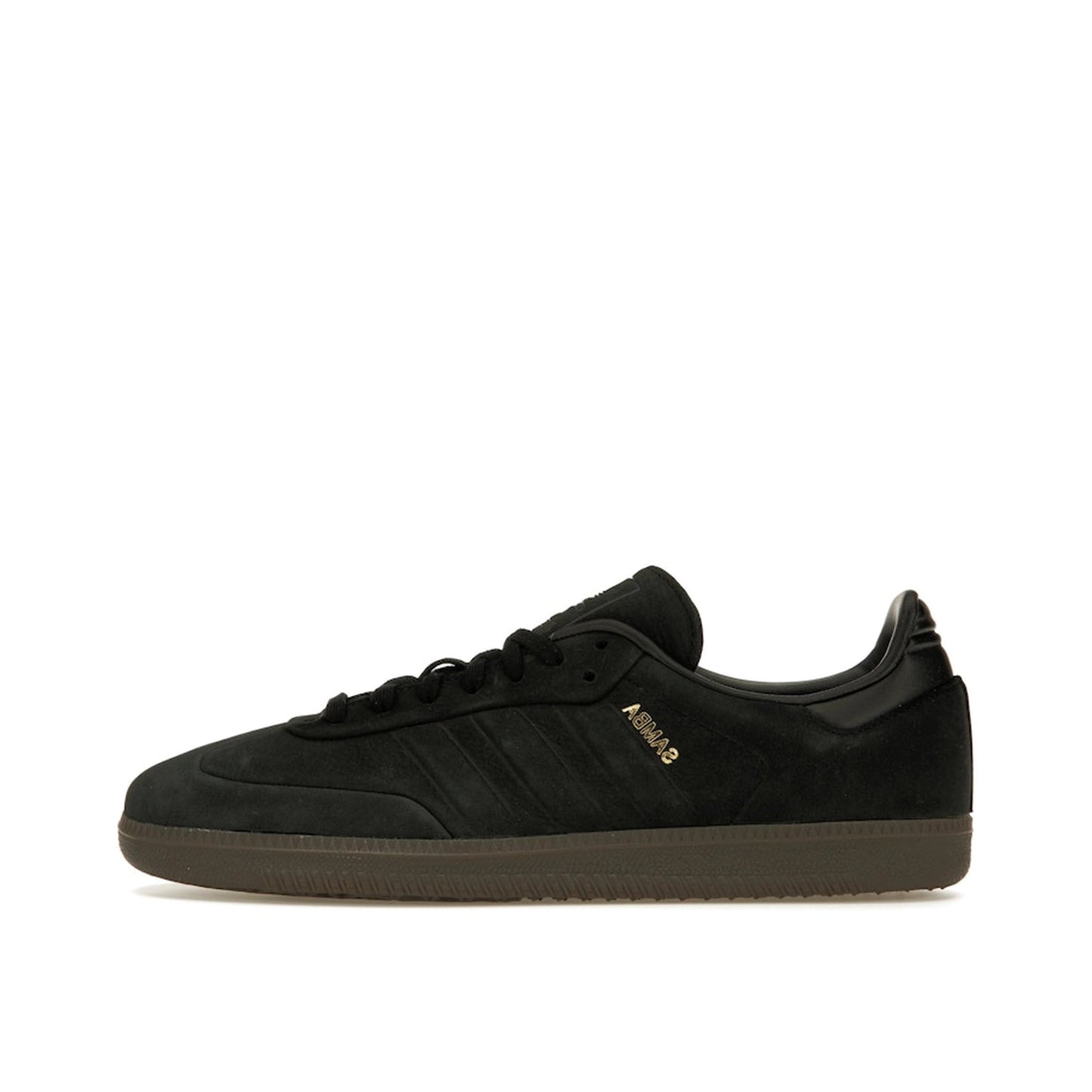 Adidas Samba OG Core Black sneakers, side view, model IG1237, classic black and gum sole.