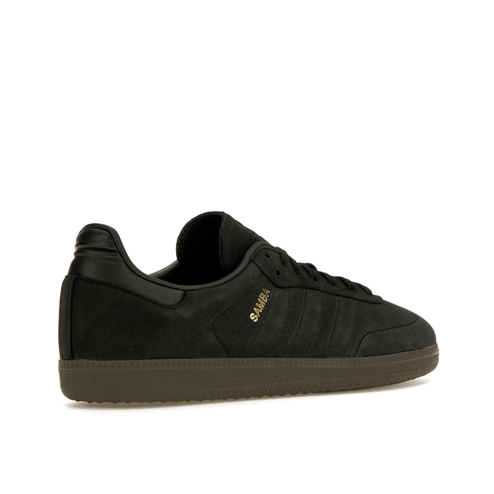 Adidas Samba OG Core Black sneakers, back view, model IG1237, classic black and gum sole.