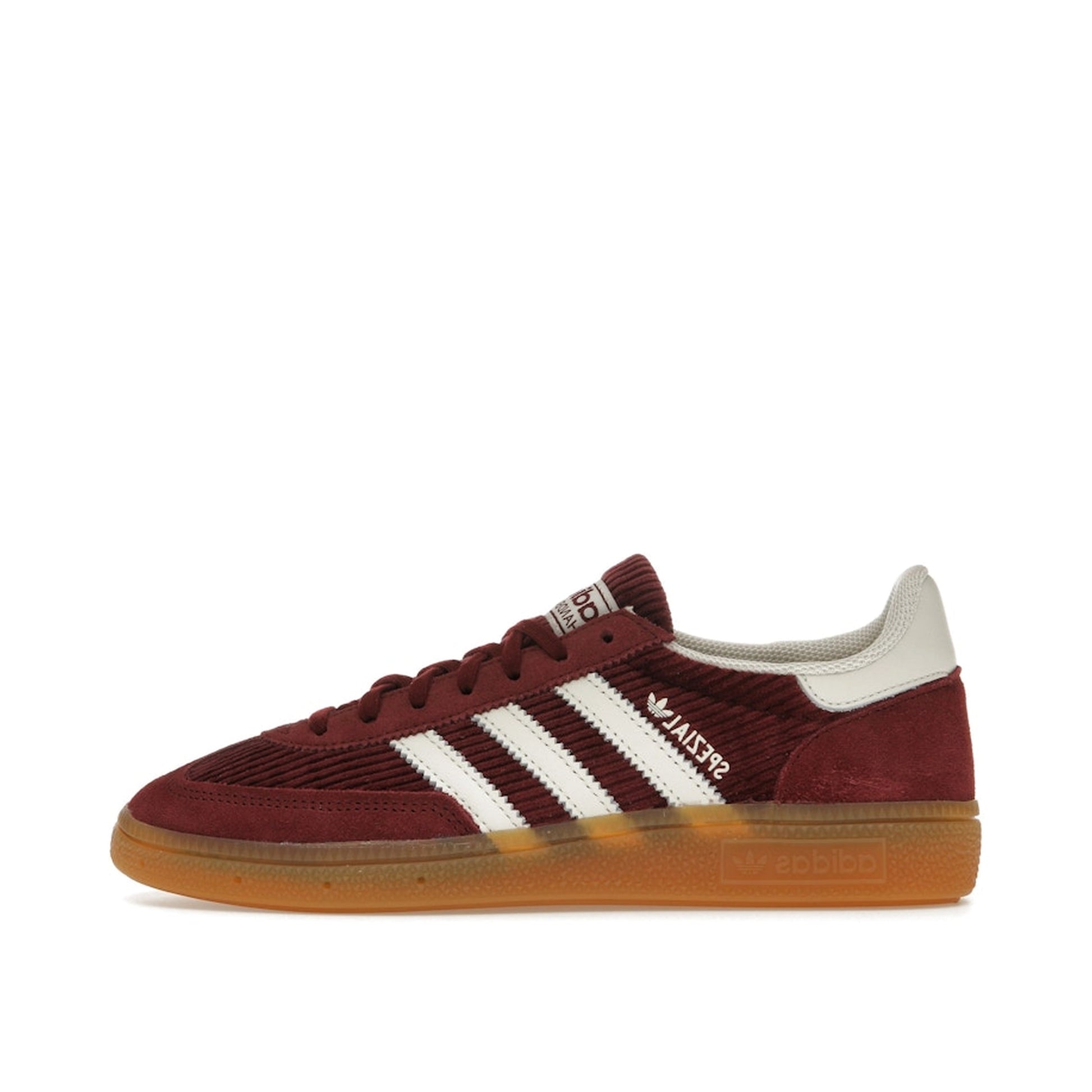 Adidas Handball Spezial Shadow Red Women's sneakers, side view, model IG1978, in red velvet effect.