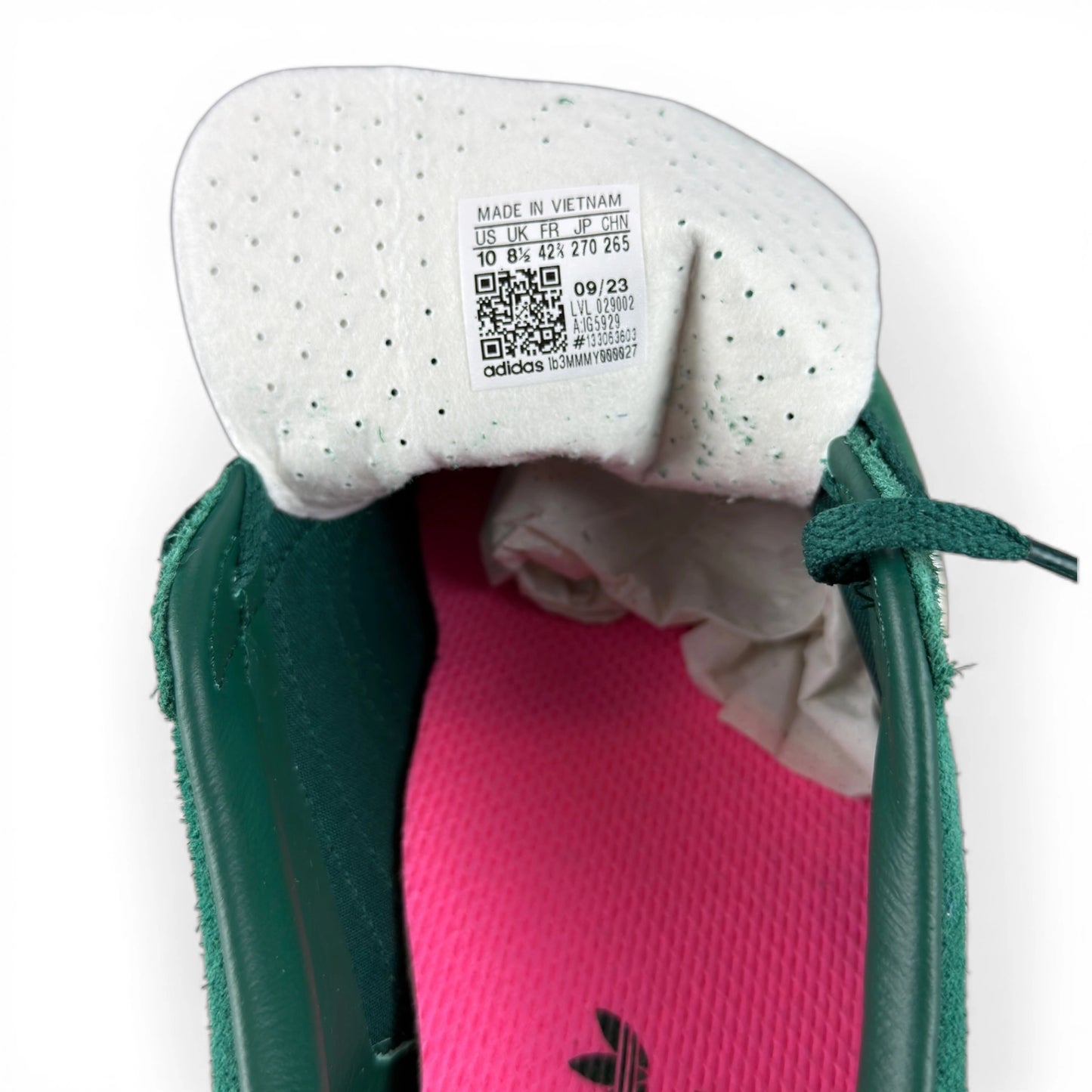 adidas Gazelle Indoor Collegiate Green Lucid Pink (Women’s) – size EU 42⅔, brand new with original box