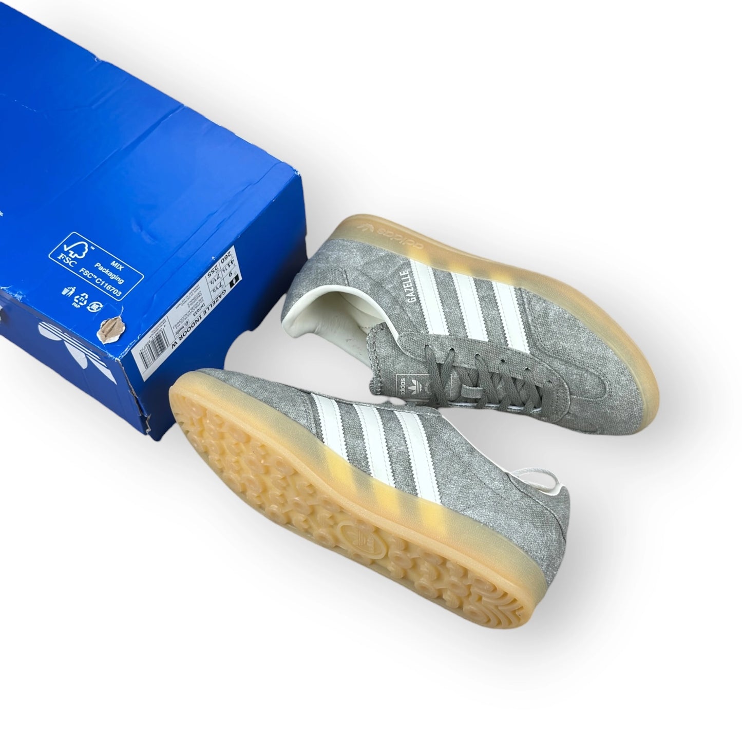 Adidas Gazelle Indoor Silver Pebble Off White Canvas IH7033 – EU 41 1/3, brand new with cut outlet box