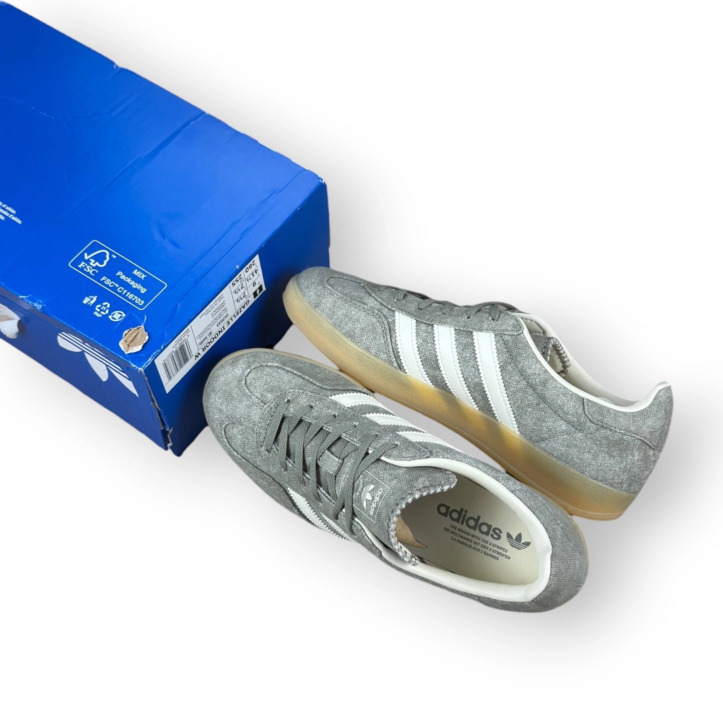 Adidas Gazelle Indoor Silver Pebble Off White Canvas IH7033 – EU 41 1/3, brand new with cut outlet box