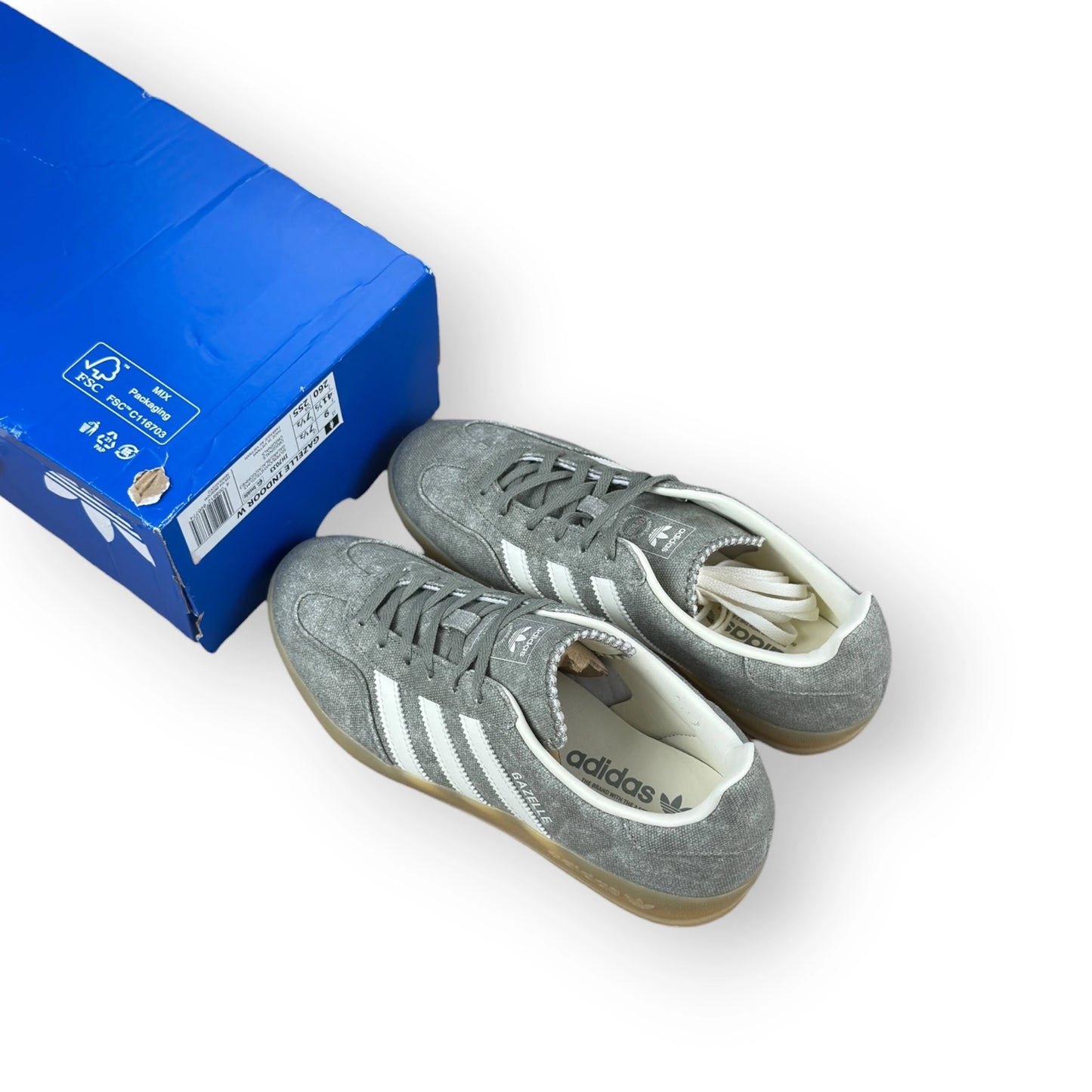 Adidas Gazelle Indoor Silver Pebble Off White Canvas IH7033 – EU 41 1/3, brand new with cut outlet box