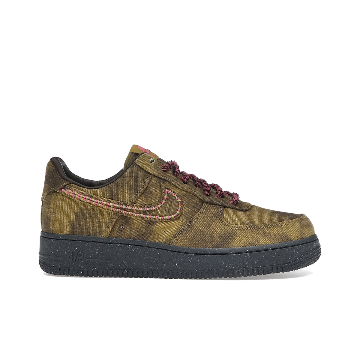 Nike Air Force 1 Low '07 QS Boucle in Desert Moss, Fierce Pink, Midwest Gold, Baroque Brown leather