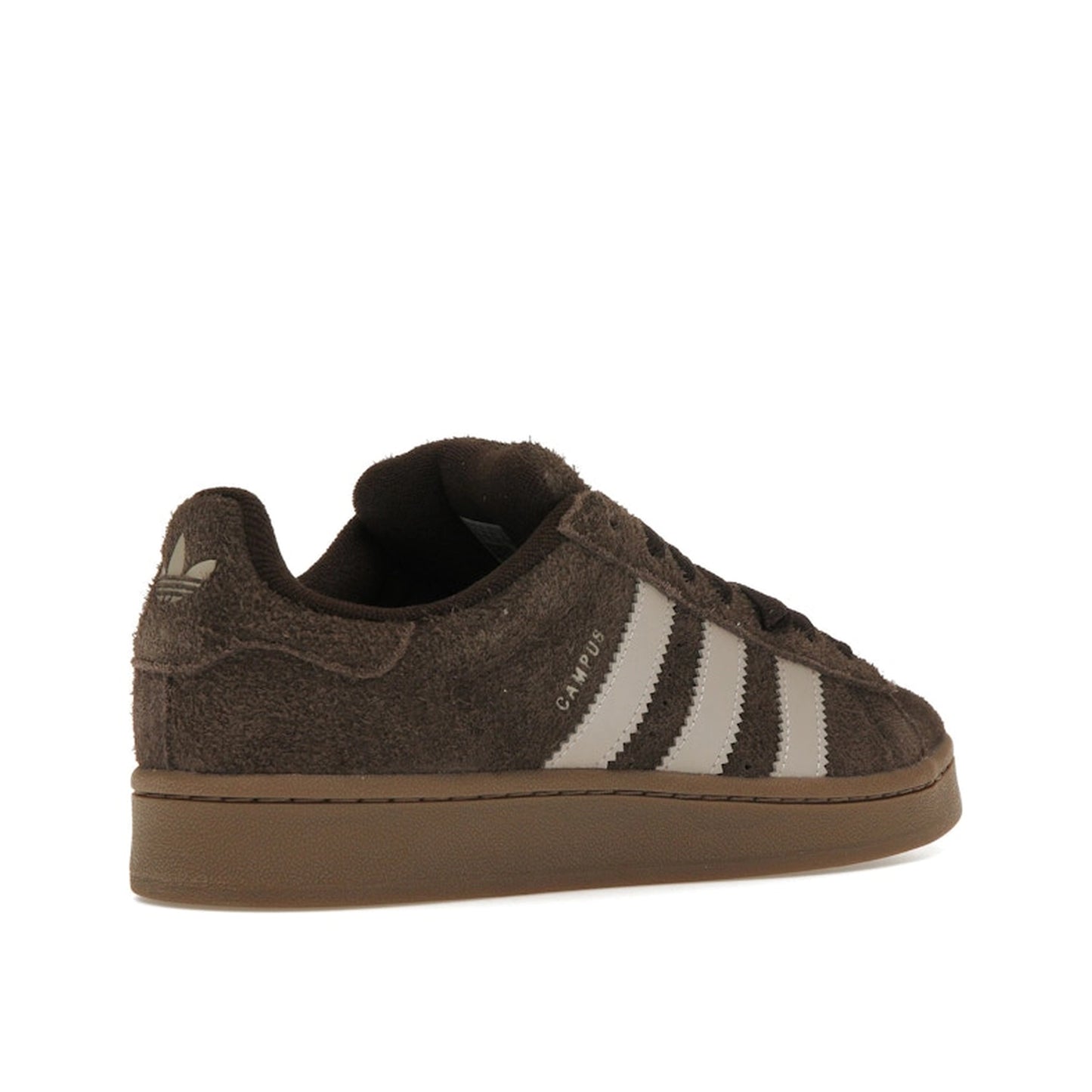 adidas Campus 00s sneakers, back view, model JH6183 in dark brown and grey tones.