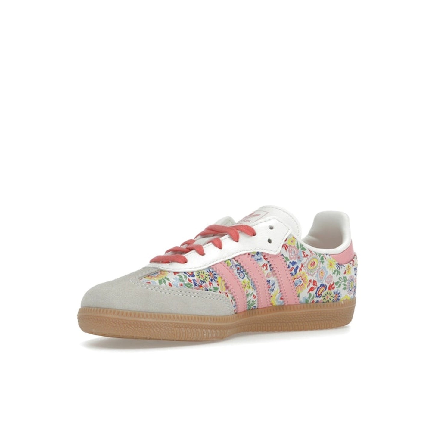 adidas Samba OG PS sneakers, front view, in white with Liberty London floral embroidery.