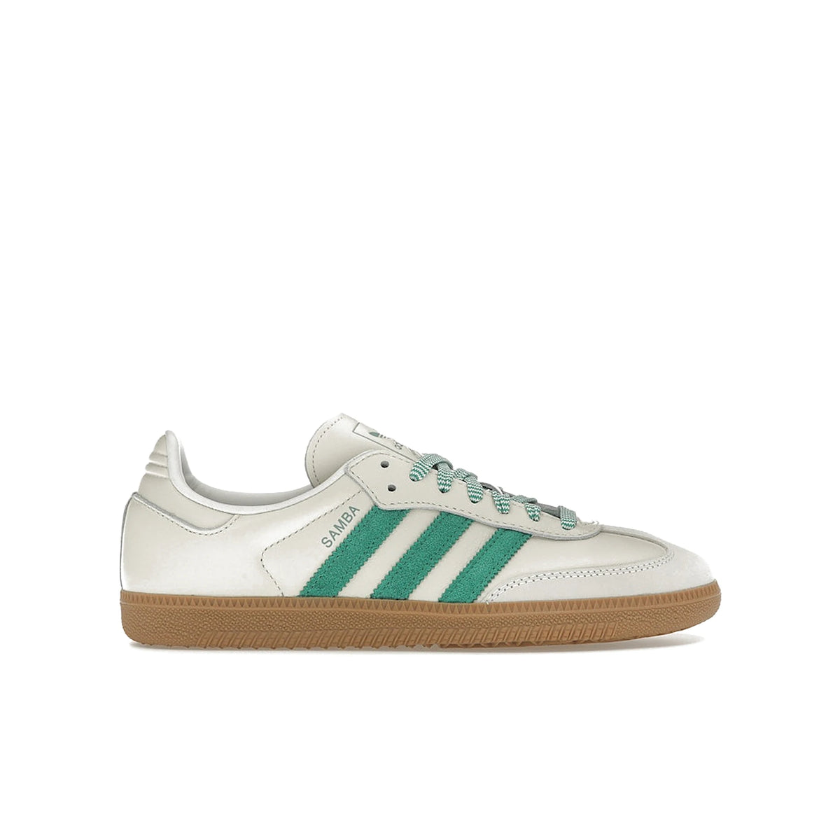 adidas samba women's sneaker in off‑white leather with court green and hazy green accents