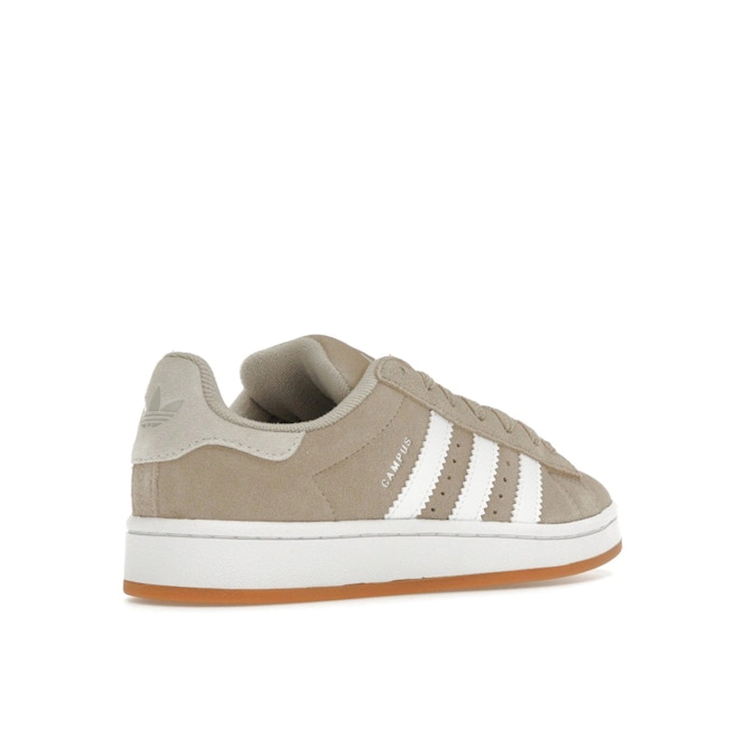 Adidas Campus 00 Wonder Beige sneakers, back view, model JI4461, in beige with white stripes.