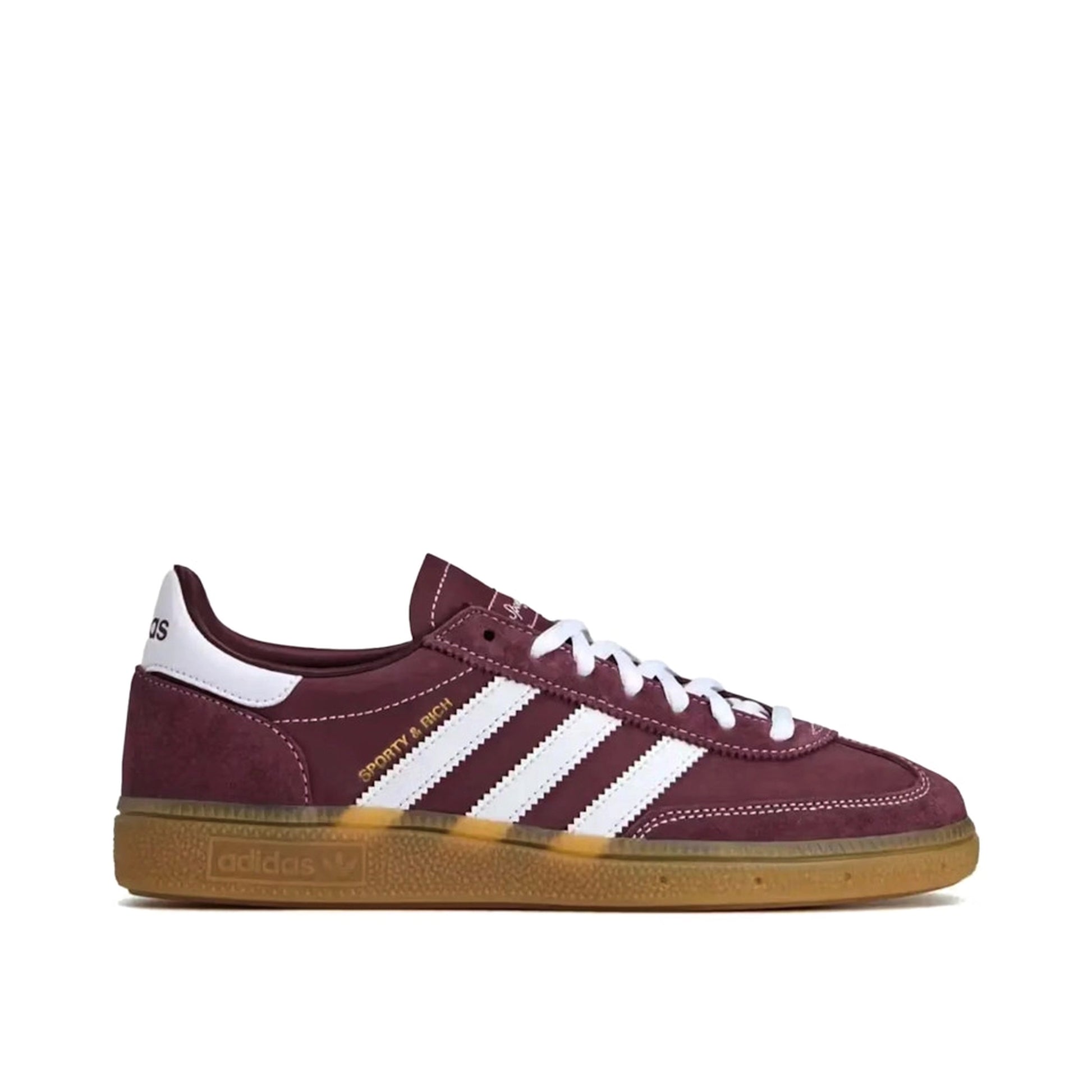 adidas Handball Spezial Sporty & Rich Shadow Red, front view, in red with classic gum sole.