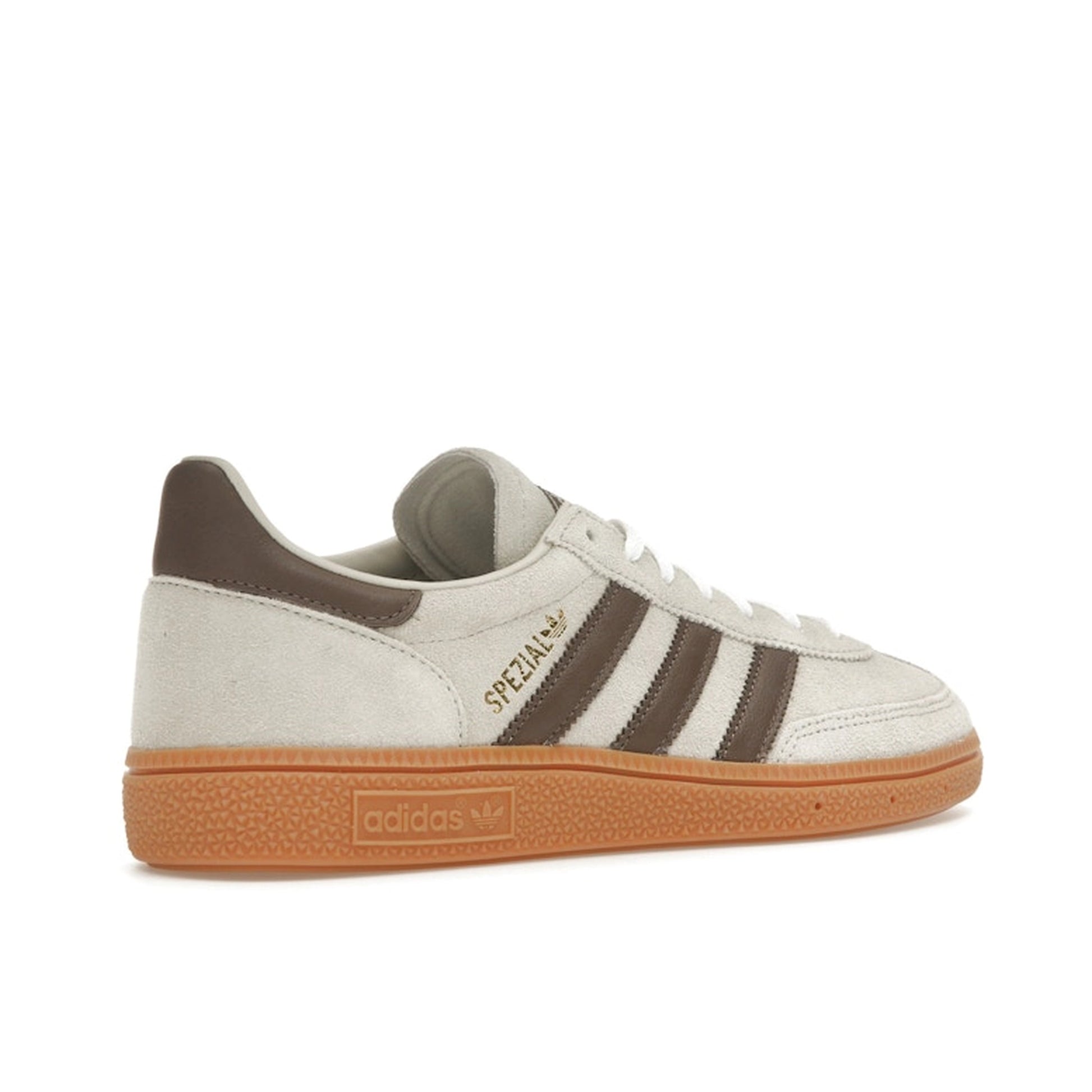 adidas Handball Spezial Off-White Earth Strata, back view, suede and leather upper with gum sole.