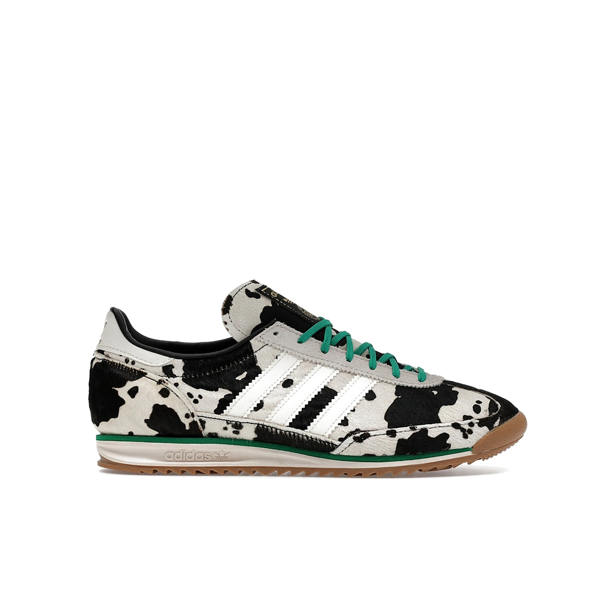adidas SL 72 OG Cow Print women's shoe in black, off‑white and court‑green leather