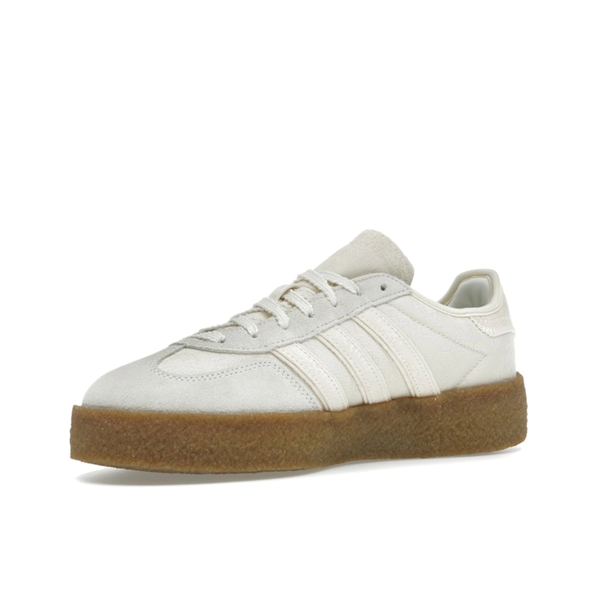 adidas Gazelle Crepe CLOT sneakers, front view, in cream white with crepe sole.