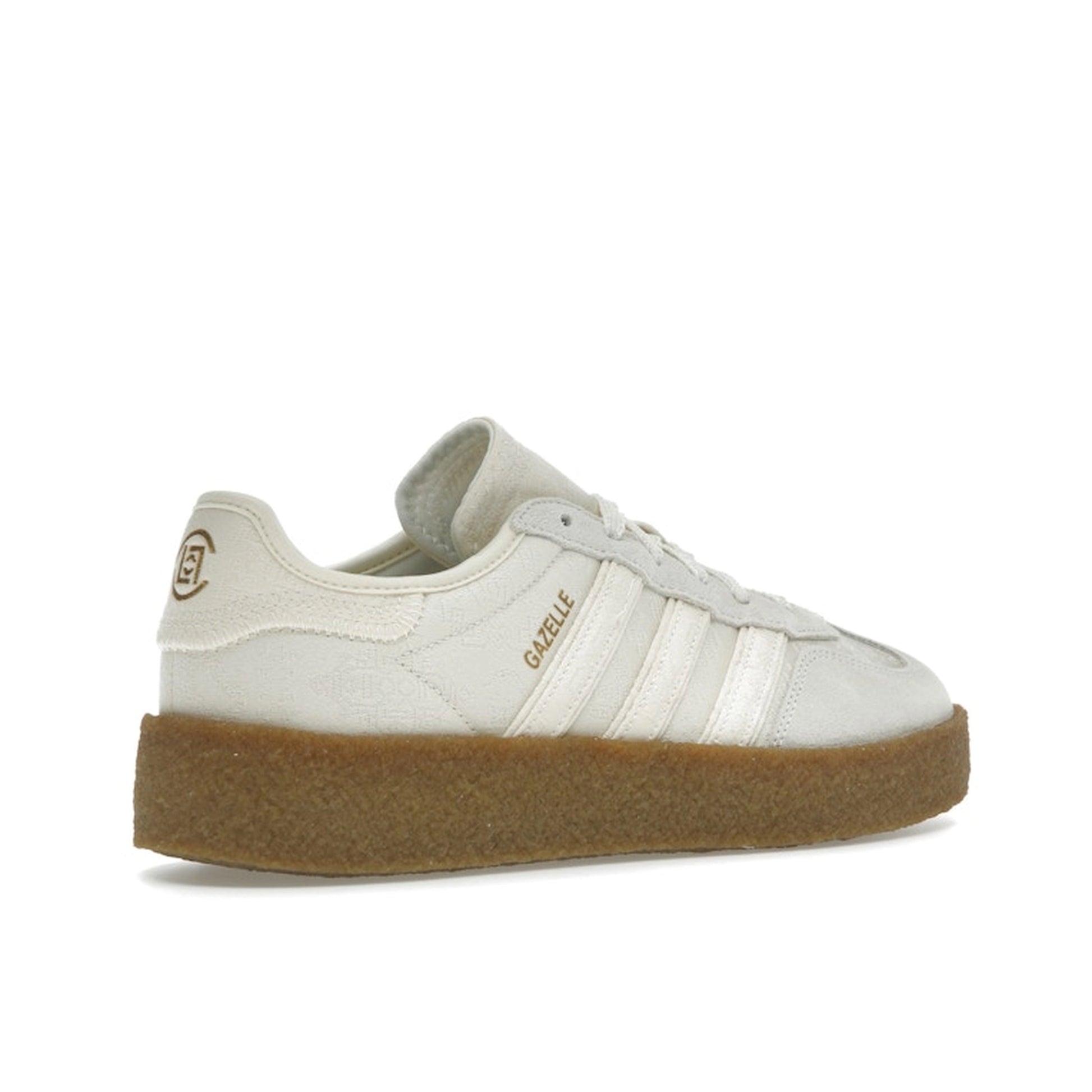 adidas Gazelle Crepe CLOT sneakers, back view, in cream white with crepe sole.