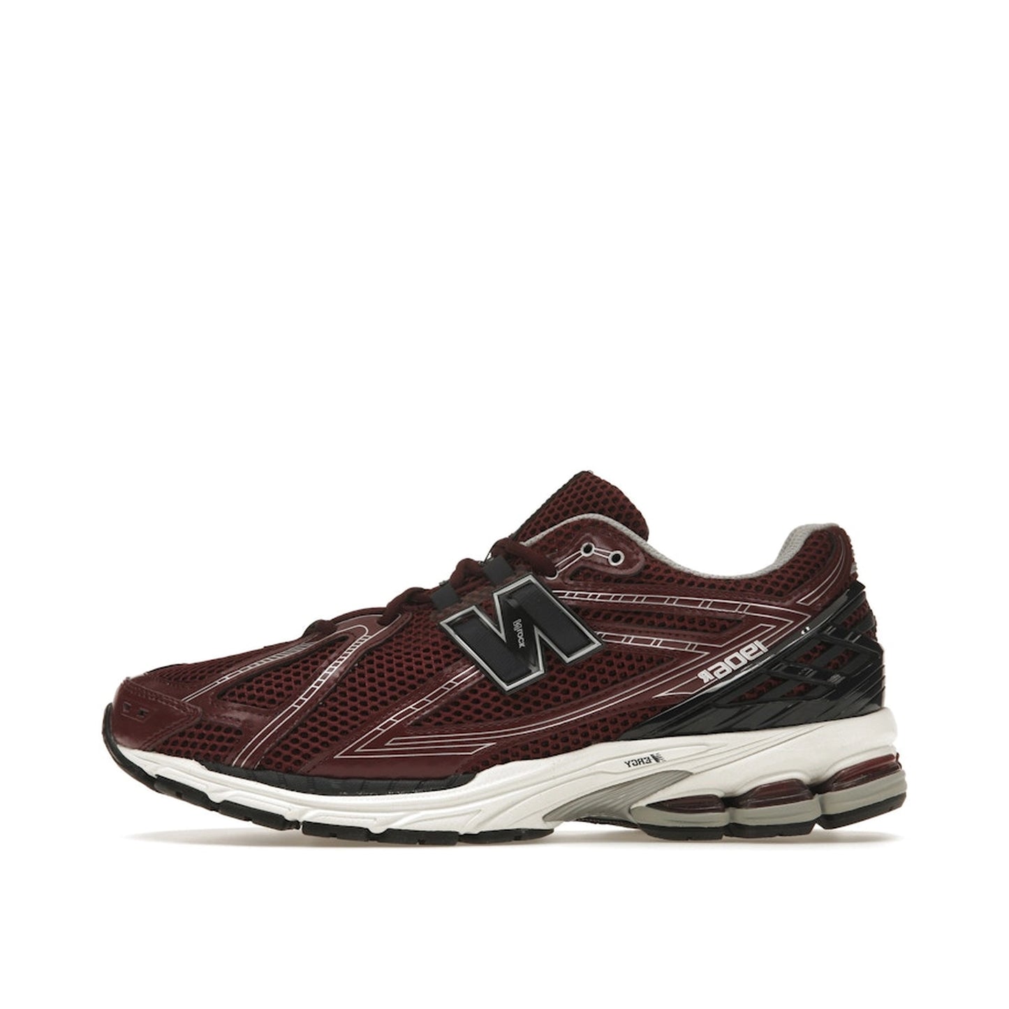 New Balance 1906R Burgundy Black sneakers, sole view, model M1906RCC in burgundy with black highlights.