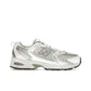 New Balance 530 Ice Wine in white, silver metallic and ice wine leather with mesh accents