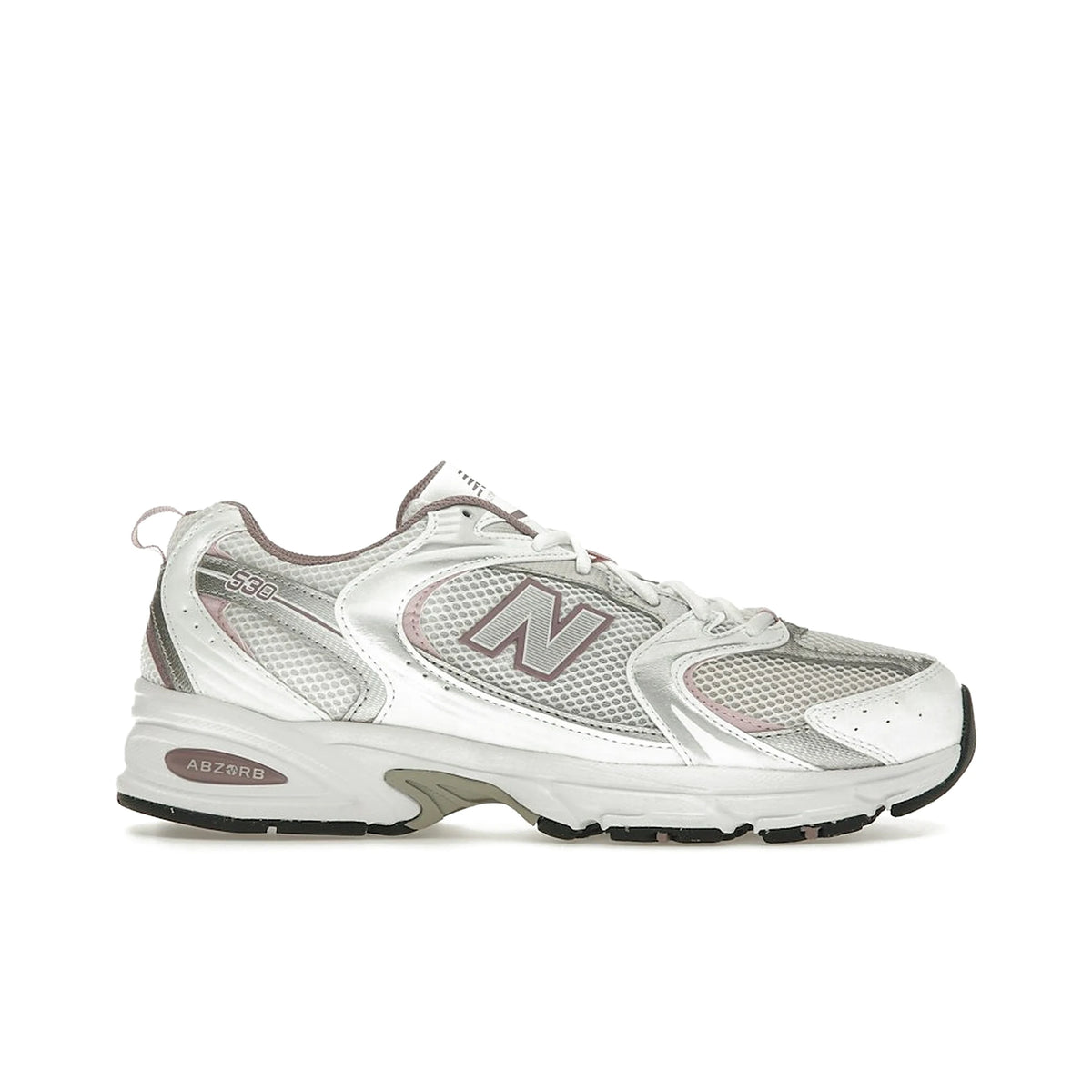 New Balance 530 Ice Wine in white, silver metallic and ice wine leather with mesh accents