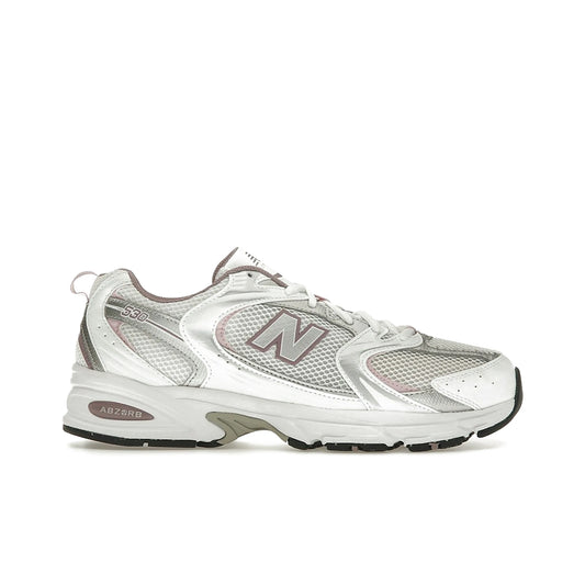 New Balance 530 Ice Wine in white, silver metallic and ice wine leather with mesh accents