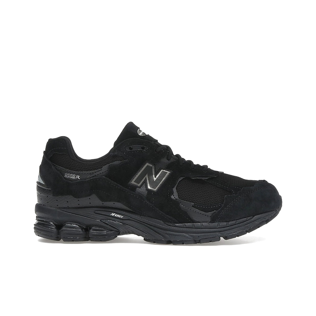 New Balance 2002R Protection Pack men’s sneaker in black with black metallic accents, leather