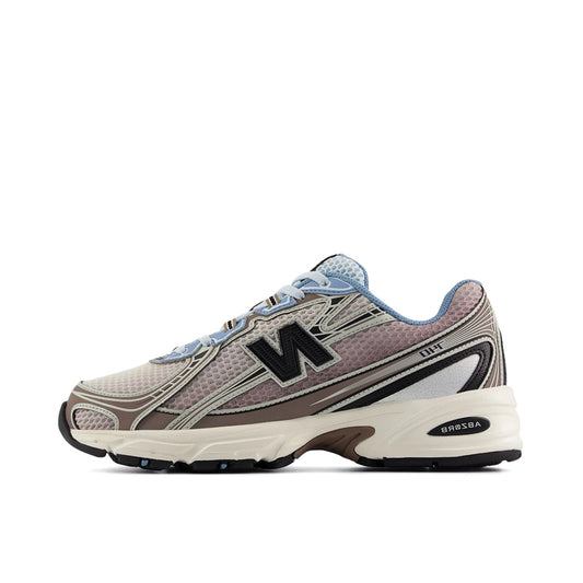 New Balance 740v2 Sea Salt Earth Shadow U740BL2, side view, in cream mesh with earthy grey suede overlays.