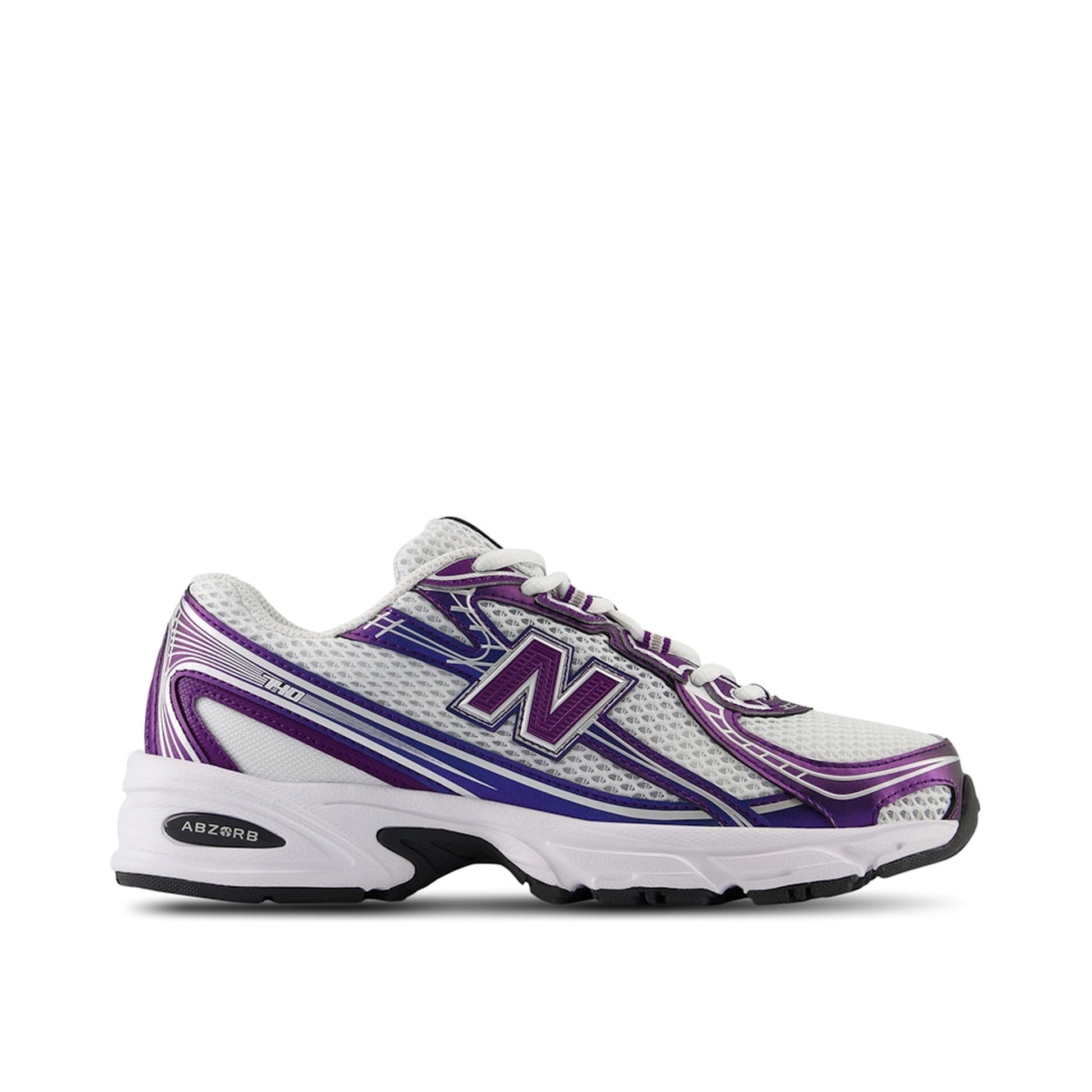 New Balance 740v2, front view, in concord grape with suede and mesh upper.