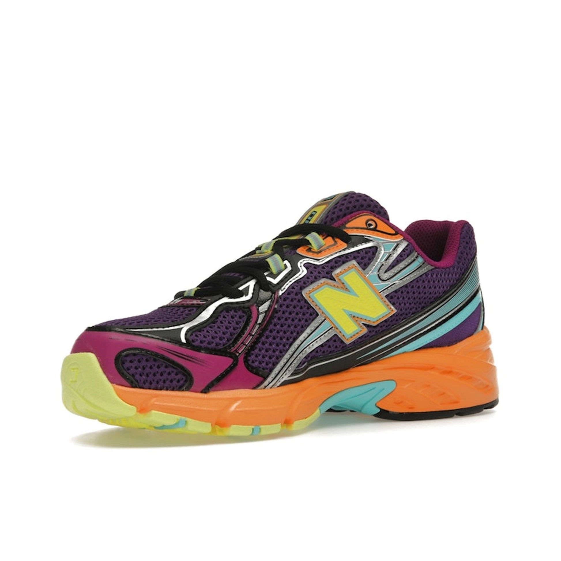 New Balance 740v2 Concord Grape Sun Glow, front view, in rich purple with vibrant orange details.