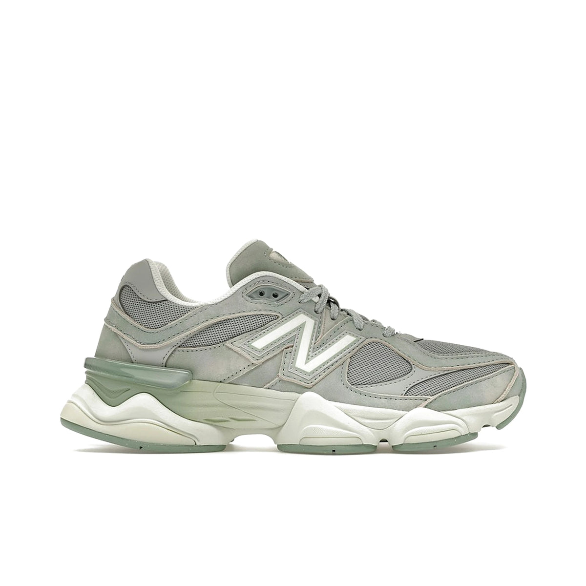 New Balance 9060 sneakers in mosaic green and sea salt mesh and suede