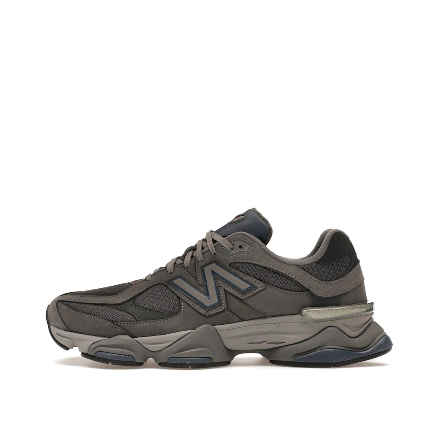 New Balance 9060 sneakers, side view, model U9060ECC in castlerock with grey and white details.