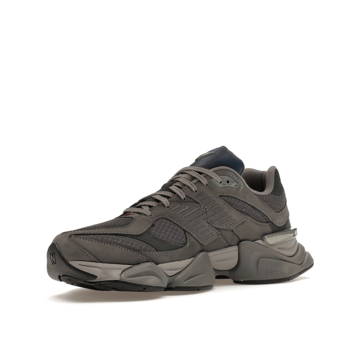 New Balance 9060 sneakers, front view, model U9060ECC in castlerock with grey and white details.