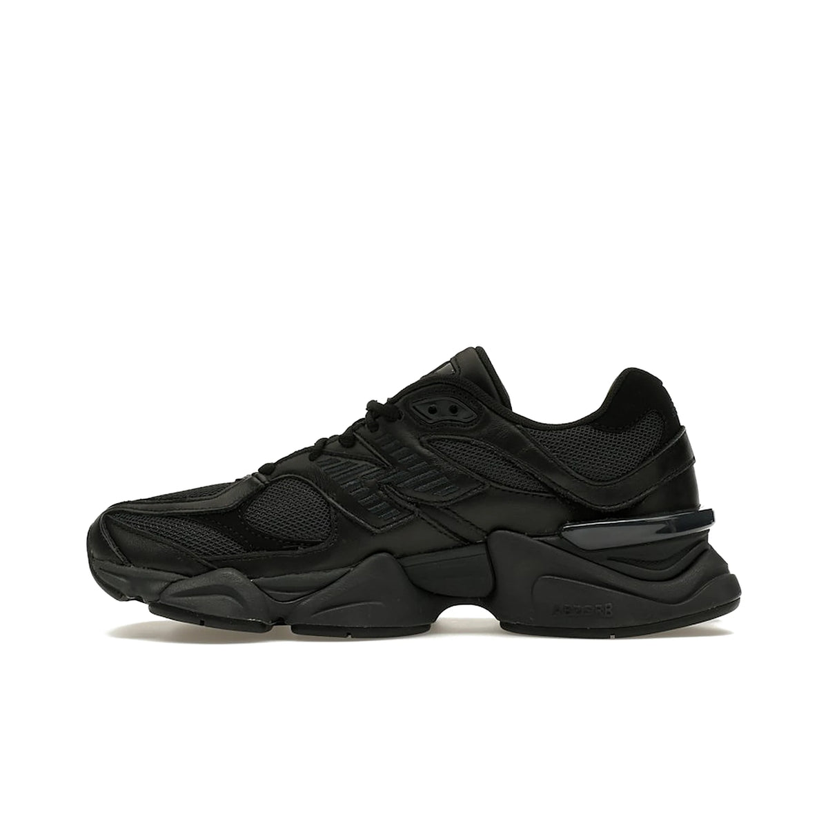 New Balance 9060 triple black leather men's shoes in black leather – image 3 of 4