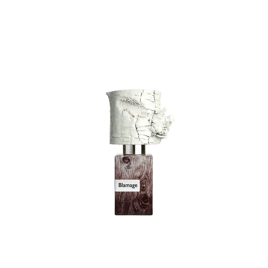 Nasomatto Blamage perfume, extrait de parfum with woody, floral and resinous accords